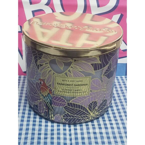 BBW Rainforest Gardenia Large 3 Wick Candle Fresh Home Fragrance Decor - Picture 1 of 2